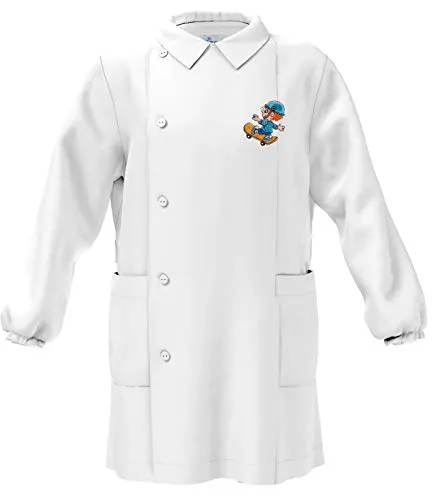 siggi Grembiule Scuola Linea Happy School - Asilo Bambino Colore Bianco con Ricamo - Abbottonatura Laterale con Bottoni, Colletto Bianco. TG 65 ANNI 6/ALT. CM 116