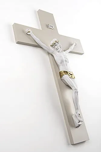 MAZZOLA LUCE Crocifisso da Parete 48x30 cm Croce Nocciola Cristo Bianco Decorato Oro Made in Italy Alta qualità