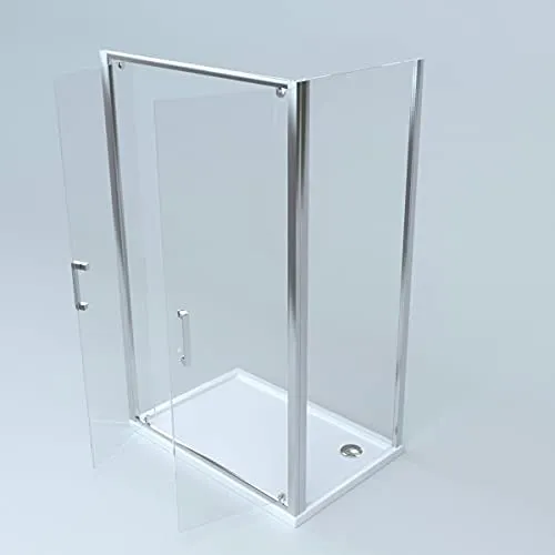 Box doccia a 2 lati porta 2 battenti da 100 cm con lato fisso da 80 cm cabina profilo cromato cristallo trasparente 6 mm altezza 190 (80 x 100)