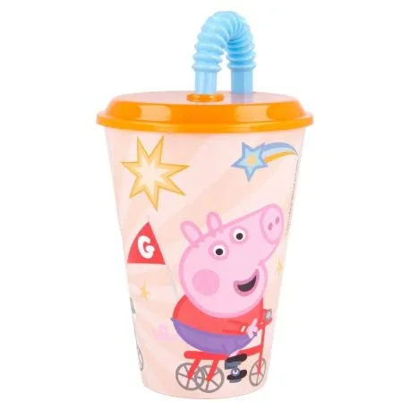 Bicchiere Sport con Cannuccia 430 ml per Bambini in plastica (Peppa Pig)