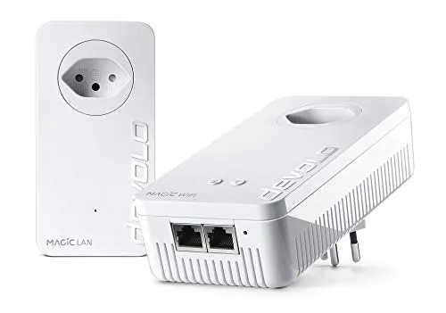 devolo Magic 2 WiFi: Fantastico kit di base Powerline, funzione WLAN, fino a 2400 Mbit/s WiFi ac, 2 X Gigabit LAN connettore per adattatore, presa, Mesh WiFi, Access Point, Bianco – Spina svizzera