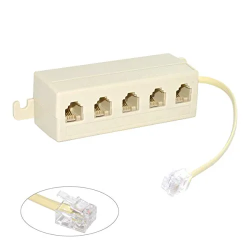 Cablecc, multipresa telefonica 6P4C a 5 uscite, sdoppiatore di cavi RJ-11 RJ-12, beige, 1 spina e 5 prese