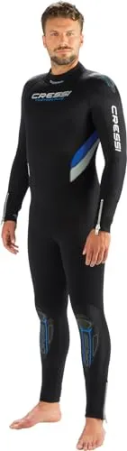 Cressi Castoro Man Monopiece Wetsuit 5 or 7mm, Muta Subacquea Uomo in Neoprene High Stretch Disponibile in 5 o 7 mm, Nero/Blu 5mm, S
