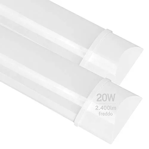 2x Plafoniere LED 20W 60cm Professionale Alta Efficienza Garanzia 5 Anni 2400 lumen - Forma: Tubo Prismatico Slim - Luce Bianco Freddo 6400K - Fascio Luminoso 120°