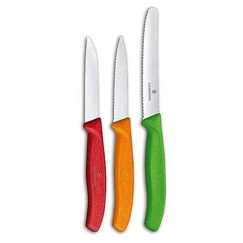 VICTORINOX Swiss Classic, set di coltelli da verdura da 3 pezzi, inossidabili, lavabili in lavastoviglie, colorati