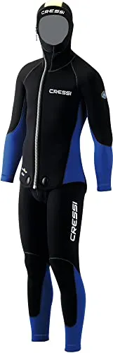 Cressi Medas Man Complete Wetsuit 5mm - Muta Uomo per Immersioni composta da Giacca con Cappuccio incorporato e Pantaloni a salopette, Neoprene 5mm colore Nero/Blu, L/4