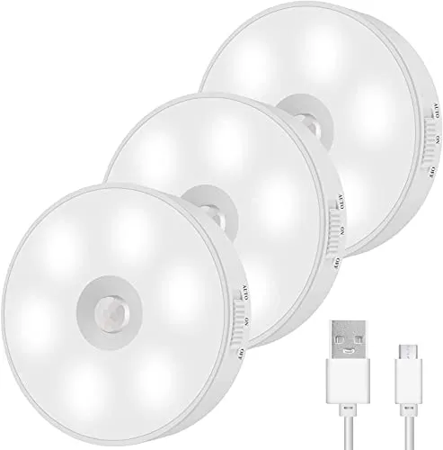 Luce Led Sensore Movimento, Luce Notturna LED, Cordless Luce Notte con Sensore Movimento, Luci Notte Bambini con Magnetica Adesiva per Armadio, Scale, Bagni, Corridoi, Cucina 3 Pezzi Bianca