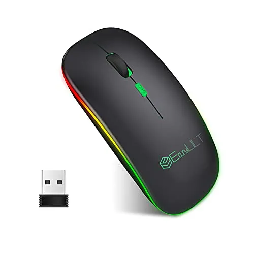 EasyULT Mouse Bluetooth Ricaricabile, Mouse Silenzioso a Due modalità (BT 5.1+2.4G Wireless), Mouse da Viaggio Portatile Senza Fili Ottico, 3 Livelli DPI(800/1200/1600), 4 Pulsanti-Nero