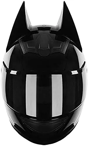 Casco moto integrale nero da strada Casco donna gatto con orecchie, ATV Crash Scooter Caschi modulari ribaltabili Auricolare Bluetooth Casco orecchio da pipistrello per bambini Ragazzi Uom
