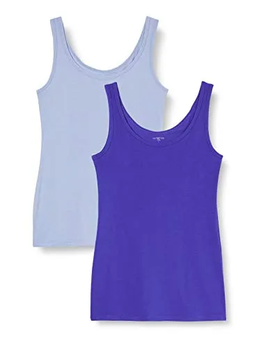 Iris & Lilly Canotta in Cotone Donna, Pacco da 2, Blu Fiordaliso/Bluette, 46