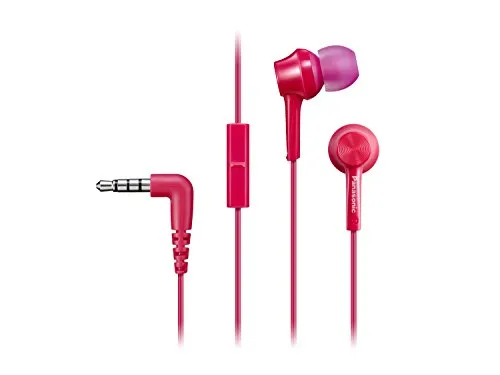 Panasonic RP-TCM115 Auricolari In-Ear Ergonomici, Driver da 9 mm, Bassi Potenti, Microfono in Linea, Compatibili con Smartphone, Cavo da 1,2 m, Rosa