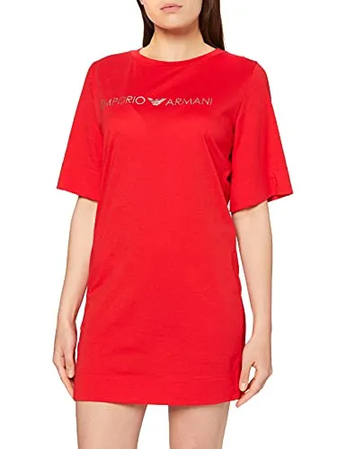Emporio Armani Swimwear Maxi T-Shirt Lover Camicia, Logo Rosso/Argento, XS Donna