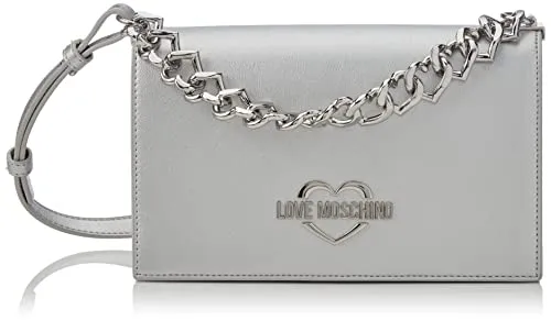 Love Moschino Borsa Pu Argento, BORSA A SPALLA Donna, Argento, 14x23x10