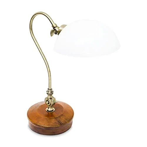 Relaxdays Lampada da Scrivania in Stile Antico Nostalgico, Abat Jour da Lettura in Legno e Ottone, Regolabile, Marrone 40 W