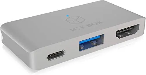 Icy Box Thunderbolt 3 Dock adatto per MacBook Pro e MacBook Air, HDMI 4K 30 Hz, USB 3.0, Alluminio, Argento