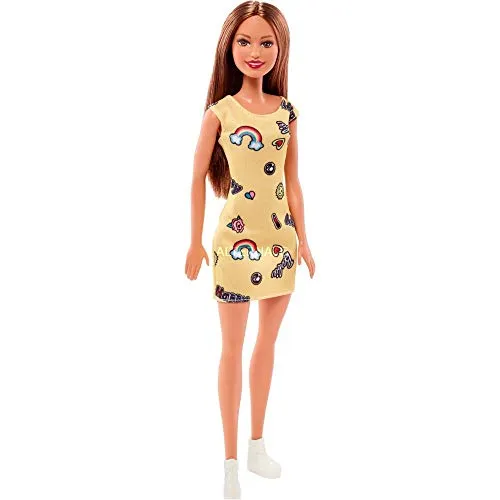 Barbie Trendy con Abito-Stampato con Divertenti Icone, Colore Giallo, FJF17, Modelli/Colori Assortiti, 1 Pezzo