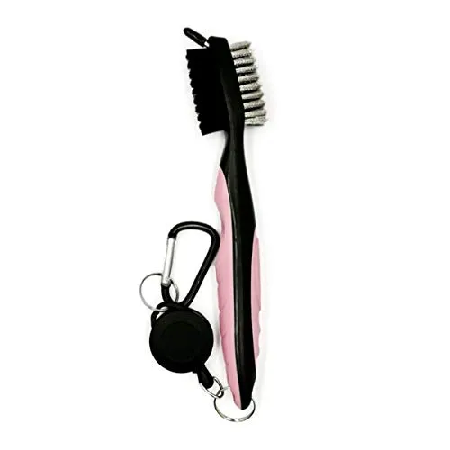 Haikaini Golf Brush con moschettone Zip-Line Retrattile da 2Ft, Set di Pulizia Club Groove, Strumenti di Pulizia del Club di Golf, miglioramento del Backspin e Controllo della Palla (Color : Pink)