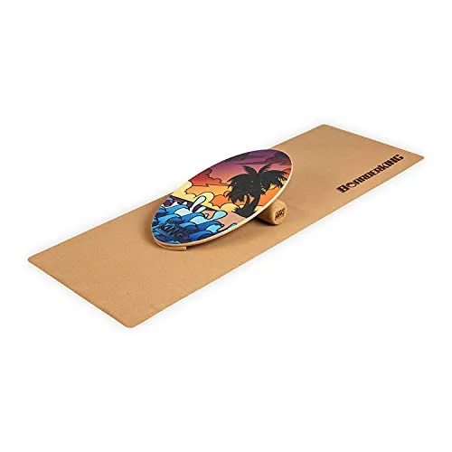 BoarderKING Indoorboard All-Rounder- Tavola di Equilibrio per Surf e Skate Indoor, Tavola Propriocettiva per NeuroMuscular Response Training, Tappetino Protettivo, 100 mm x 33 cm, Bali