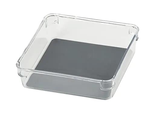 WENKO Divisorio per cassetti Cube L - Inserto multiuso per cassetto, PET, 16 x 4.5 x 16 cm, Trasparente