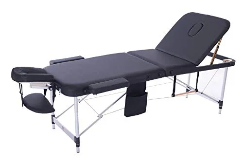 MASSUNDA COMFORT LIGHT lettino da massaggio pieghevole e regolabile in altezza - portatile, con struttura in alluminio, braccioli e schienale, cuscino per il collo, poggiatesta ergonomico (nero)