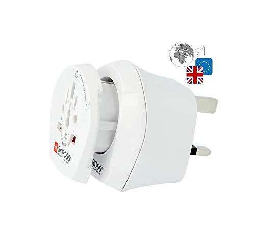 SKROSS | 1.500231-E | Combo World to United Kingdom | Adattatore da Viaggio Spina Inglese Combo Europe to UK e World to Europe - Tensione e Potenza 100V – 1300W / 250V – 3250W. KID SAFE