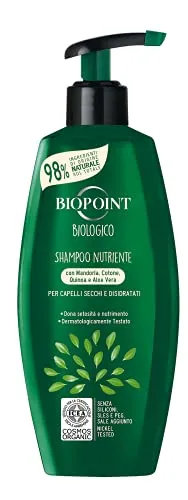 Biopoint Biologico - Shampoo Nutriente Bio per Capelli Secchi e Disidratati, con Olii Biologici, Azione Nutriente e Idratante Delicata, Dona Forza e Brillantezza, 250 ml