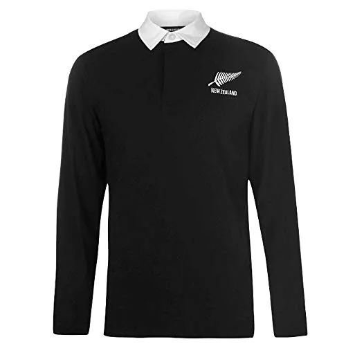 New Zealand - Maglia da rugby a maniche lunghe, stile retrò, 100% cotone, taglie dalla S alla XXXL, Uomo, RUGBY18 NEW ZEALAND FBA, Nero e bianco., XXL