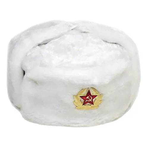 Islander Fashions Cappellino per berretti da baseball russo Trapper con distintivo sovietico Faux Fur Ushanka Cossack Flaps Hat Bianco Taglia unica