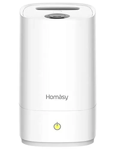 Homasy Umidificatore 4,5 L, Umidificatore Ultrasuoni a Riempimento Superiore, Umidificatore Ambientei Silenziosi da 28dB, Umidificatore antibatterico con Modalità di Sonno, 30 Ore di Lavoro- Bianco