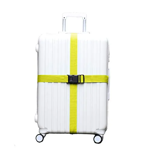 Travamo – Cintura per valigia a croce con lucchetto a combinazione e spazio per indirizzi - 190 x 200 x 5 cm, per viaggi sicuri - Giallo