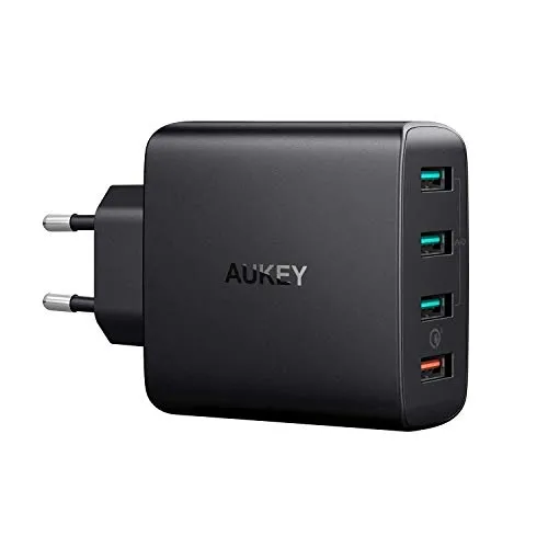 AUKEY Quick Charge 3.0 Caricabatterie USB da Muro 42W 4 Porte Caricatore USB per Samsung Galaxy S9 / S8+ / Note 8, LG G5 / G6, Nexus 5X / 6, HTC 10, iPhone XS / XS Max / XR, iPad Pro / Air ecc.