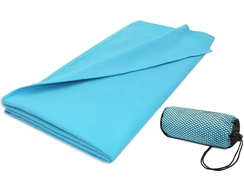 ZOLLNER asciugamano microfibra, 90x180 cm, da mare e palestra, azzurro