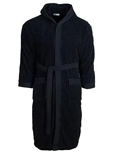 Julie Julsen, morbido accappatoio unisex con cappuccio in cotone, ideale per il bagno e la sauna, ma anche come vestaglia, 100%  cotone, nero, X-Large