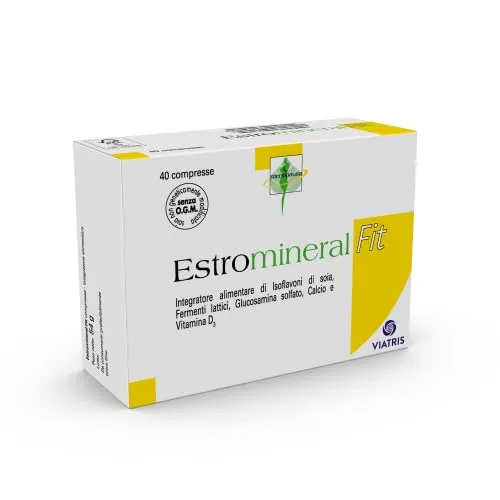 Estromineral Fit Integratore Alimentare Menopausa con Glucosamina Solfato, Isoflavoni di Soia, Calcio e Vitamina D3, senza Glutine e Lattosio, 40 Compresse