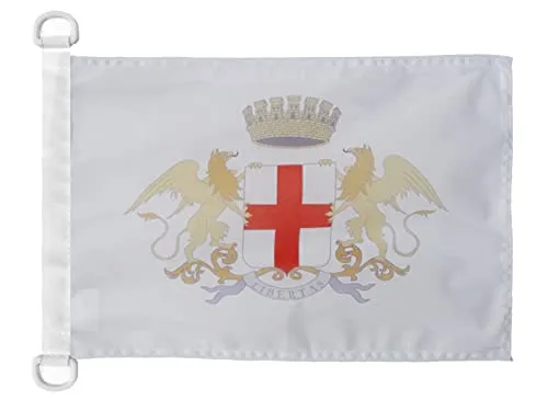 AZ FLAG Bandiera NAVALE Città di Genova con Stemma 45x30cm - Bandiera MARITIMA Genoa con Blasone 30 x 45 cm Speciale nautismo