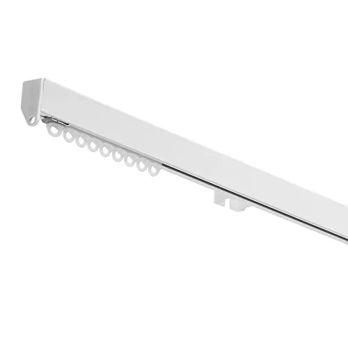 Binario per Tende arricciate - Installazione a soffitto e parete - Movimento tenda manuale (NO corda) - in alluminio, completo per l'installazione (BIANCO 140 CM)