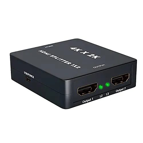 4K HDMI Splitter 1x2, Snxiwth Sdoppiatore HDMI 1 Ingresso 2 Uscite, 1 In 2 Out Duplicatore HDMI Supporta 1080P 3D e 4K, Adatto per PS3 DVD PC Xbox Roku, Lettore Blu-Ray, Set-top Box Digitale