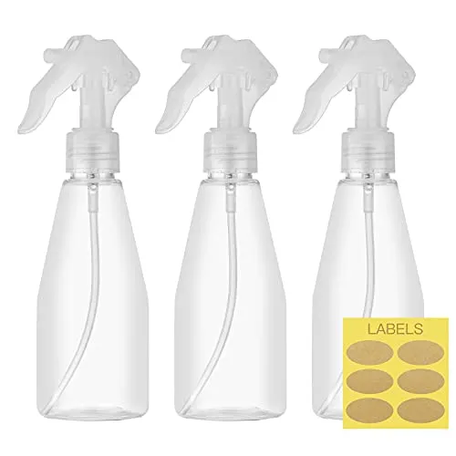 Toureal 200ml Spruzzino Nebulizzatore (3 Pezzi) Spruzzini Vuoti Plastica Flacone, Spray Bottle per Acqua, Giardino, Alcool, Piante (Trasparente)