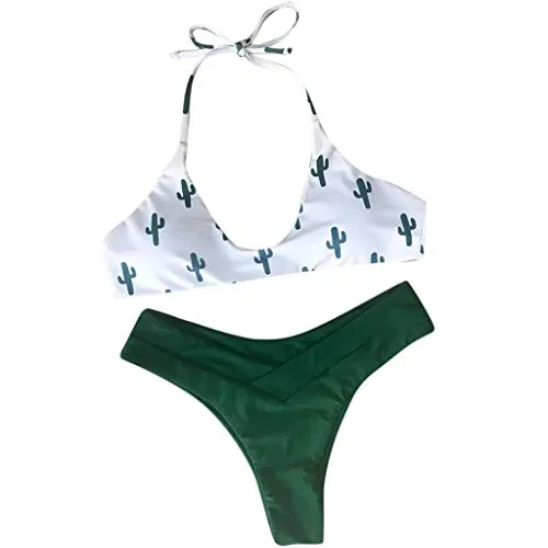 Lialbert Bikini da Donna - Costume da Bagno Sexy con Stampa Cactus - Costume da Bagno Diviso in Due Pezzi