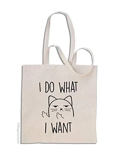 I Do What I Want - Gatto Impolito Cat - shopping bag di cotone crema