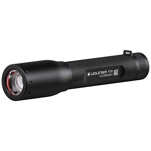 Led Lenser P3R torcia tascabile a LED, flusso luminoso Max 140 lumen, raggio di luce Max 100 m, autonomia Max 6 ore, in confezione Box, Nero