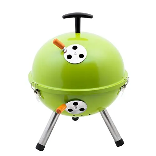 Kamino BBQ Mini barbecue sferico in acciaio con 3 gambe, barbecue da tavolo a carbonella portatile giardino, picnic, campeggio, Ø ca. 32 x 42 cm, verde