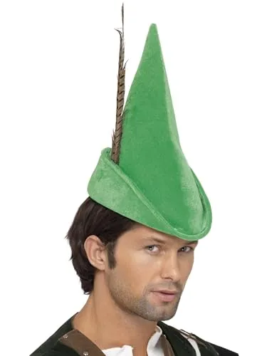 SMIFFYS Cappello da Robin Hood, verde con piuma, deluxe