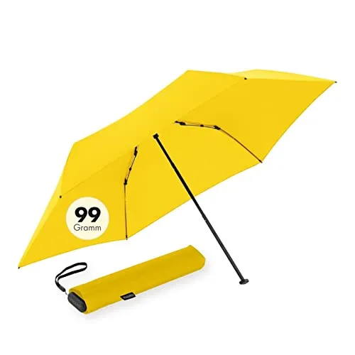 doppler Ombrello tascabile Zero,99 Flat – Pesa solo 100 g – Stabile e compatto – Antivento – 21 cm – Per una migliore protezione, Giallo brillante, S