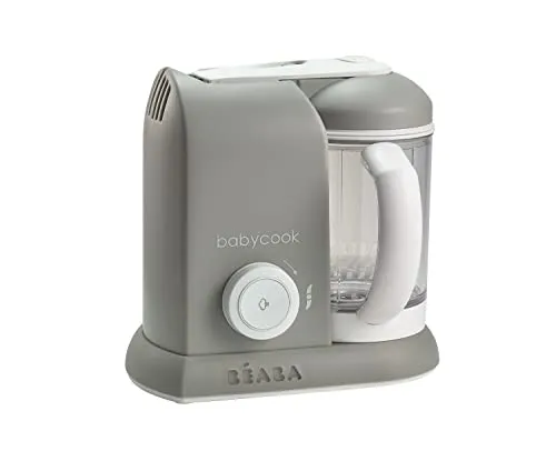 BÉABA - Babycook Solo, Cuocipappa Omogeneizzatore, Cottura a Vapore, Robot per Pappe 4 in 1 : Mixer + Cottura, Neonato e Bambino, Made in France, Grigio