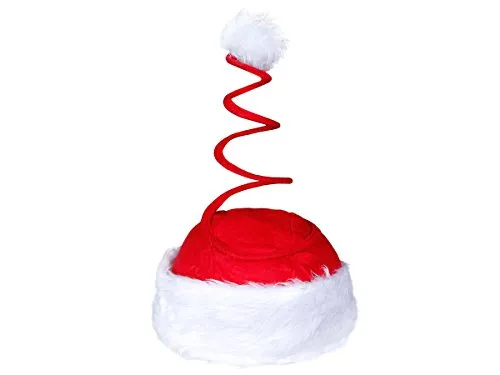 Divertente Cappello da Babbo Natale con Molla Spirale (wm-17) con Pon Pon e Bordo in Felpa Rosso Bianco per Adulti Uomo Donna