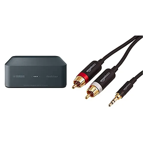 Yamaha WXAD-10 Adattatore MusicCast, Nero & Amazon Basics - Cavo adattatore da 3.5 mm a 2 RCA maschio, 1,22 metri