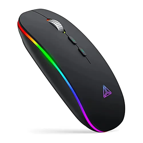 Mouse Bluetooth Ricaricabile, iTopschy Mouse Wireless LED Multicolor Bluetooth 5.1+2.4G Ultra Sottile DPI Regolabile Ergonomico Silenzioso Mouse Senza Fili per PC Portatile Mac Laptop Computer, Nero