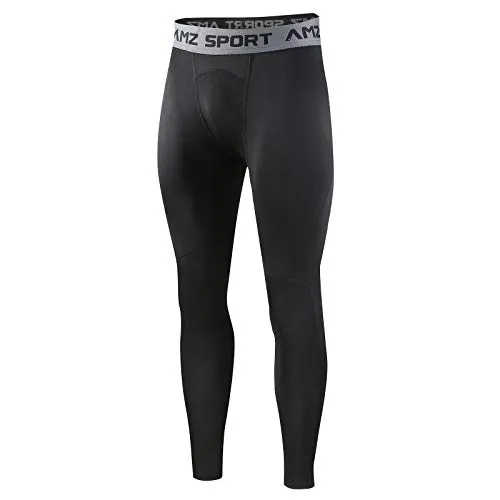 AMZSPORT Uomo Leggings da Compressione Pantaloni da Corsa Calzamaglia Sportiva Palestra, Nero M