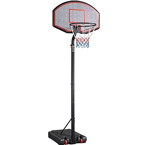 Yaheetech Canestro Basket Esterno Portatile Altezza Regolabile 304 – 353 cm Pallacanestro da Camera Interno con Tabellone Rosso